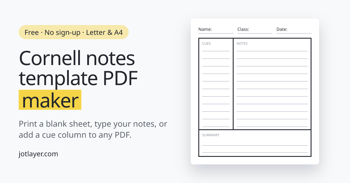 Free Cornell Notes Template PDF Maker