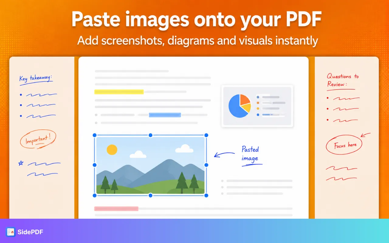 An image pasted onto a PDF page in SidePDF, selected and resizable
